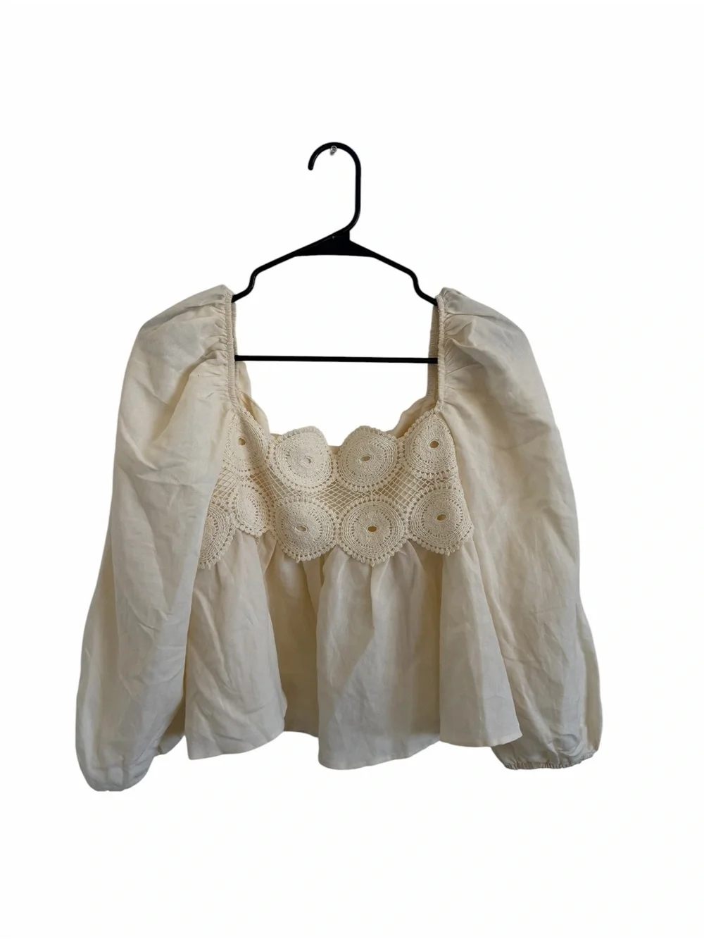 Anthropologie Baby Doll Crochet Puff Sleeve Top